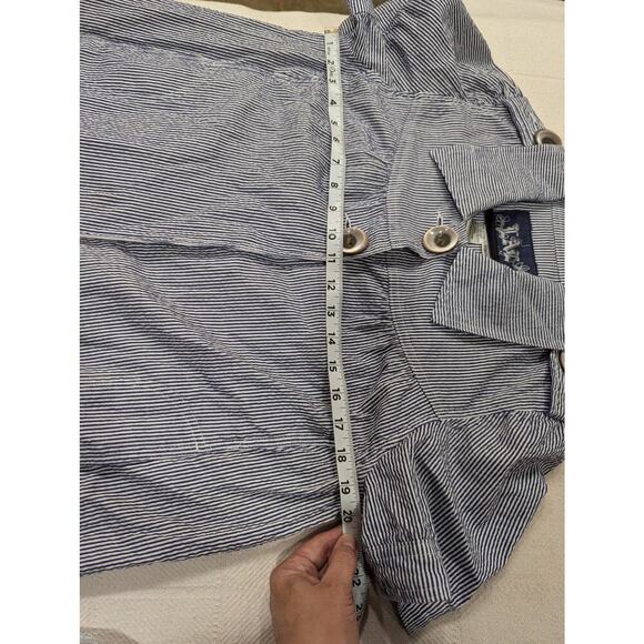 Women's pretty pinstripe pinafore smock w/Peter Pan collar & oversized buttons M - Picture 7 of 10